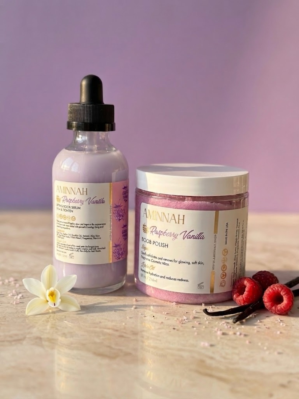 Aminnah Rasberry Vanilla Set- Boob Scrub and Boob Serum.